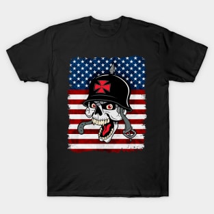 Biker Skull American Flag T-Shirt